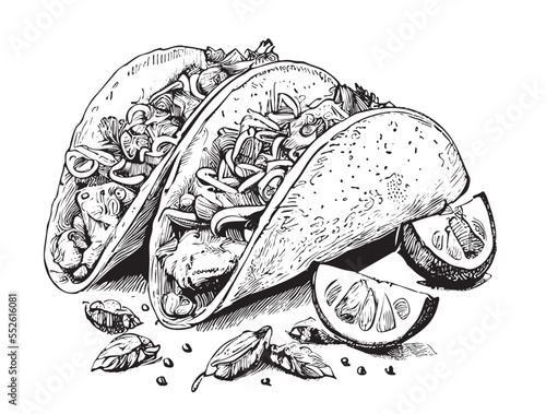 Taco sketch hand drawn food Restaurant business concept.Vector illustration.