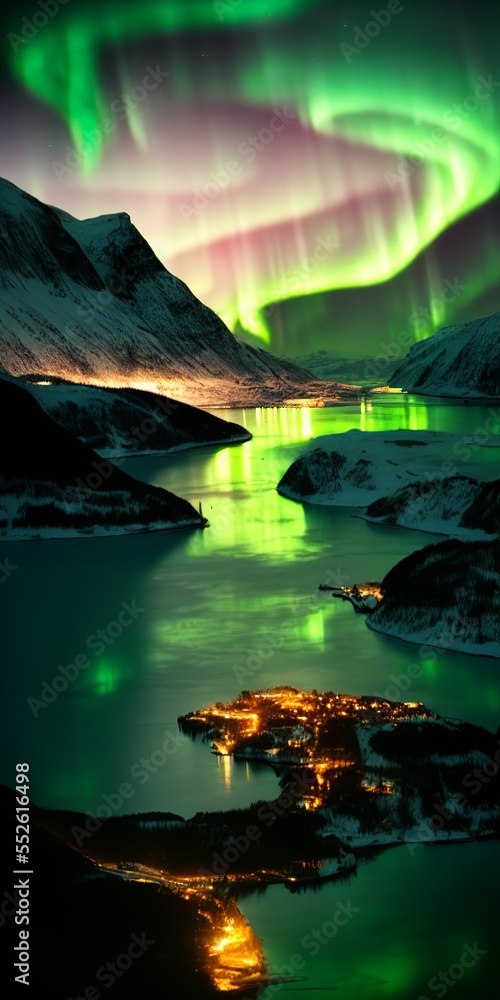 AI-generated Image Of Northern Lights Glowing Over Arctic Fjord