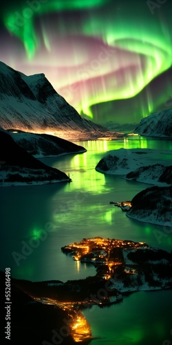 AI-generated Image Of Northern Lights Glowing Over Arctic Fjord