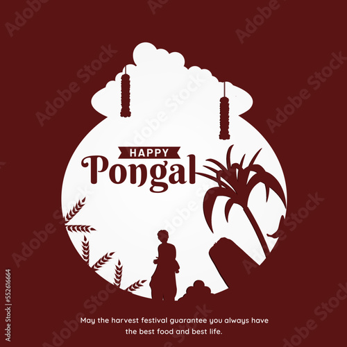 Minimal white and brown creative southn Indian harvest festival Happy Pongal vector Illustration. photo