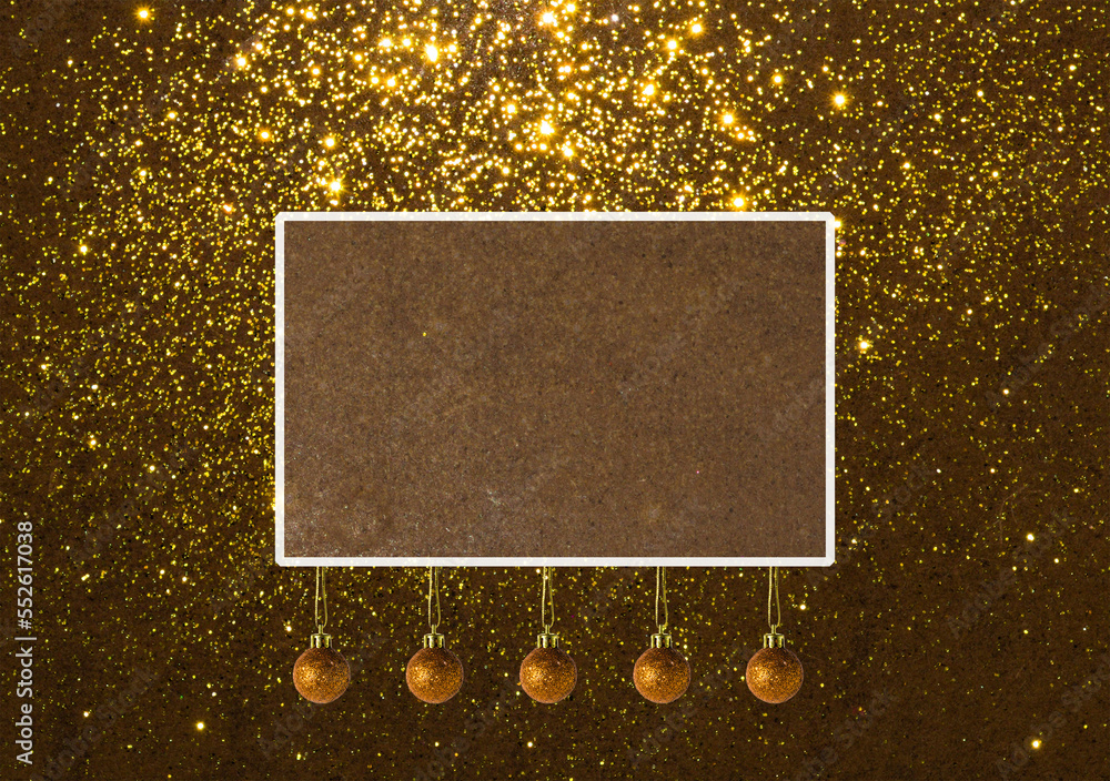 © Stefan - vintage wooden card for copy space on the wooden glitter shiny background, creative holiday concept