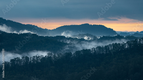 Fog in the montains in the morning