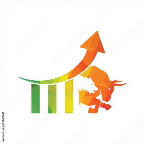 Bear and bull vector logo design. Bear bull chart bar statistic logo.