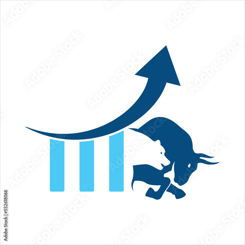 Bear and bull vector logo design. Bear bull chart bar statistic logo.