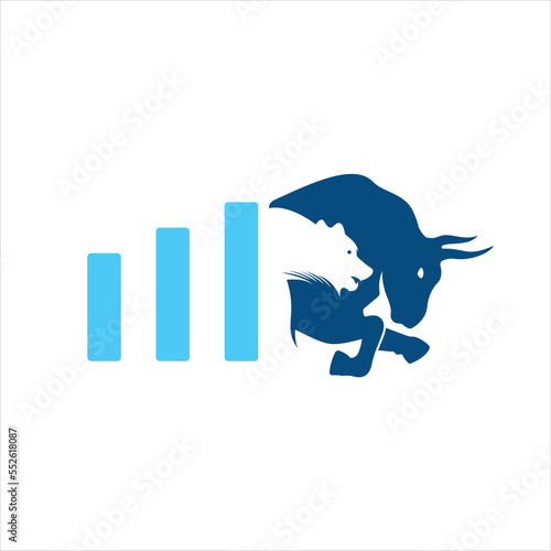 Bear and bull vector logo design. Bear bull chart bar statistic logo.