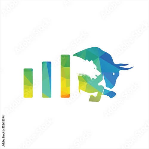 Bear and bull vector logo design. Bear bull chart bar statistic logo.