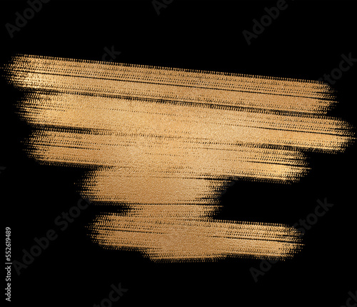 3d illustration,brush stroke of gold glossy acrylic paint isolated on black background photo