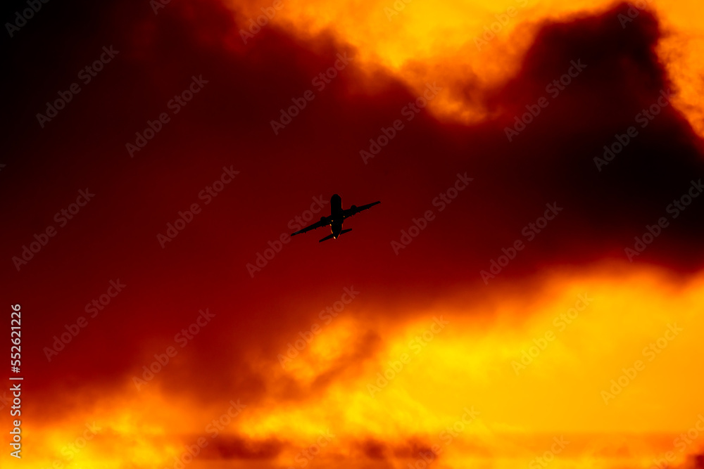 Aircraft Passenger take off shot at sunset time Aircraft Passenger take off shot at sunset time