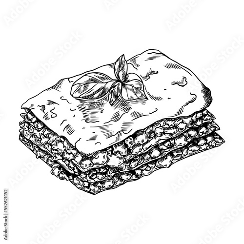 Lasagna Hand Drawn Sketch Food Illustration