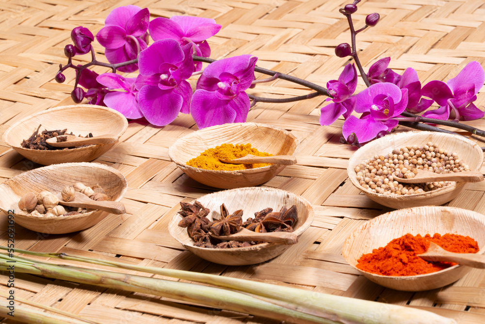 A collection of Indonesian ingredients from Asian cuisine.