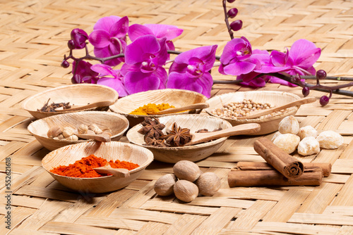 A collection of Indonesian ingredients from Asian cuisine. photo