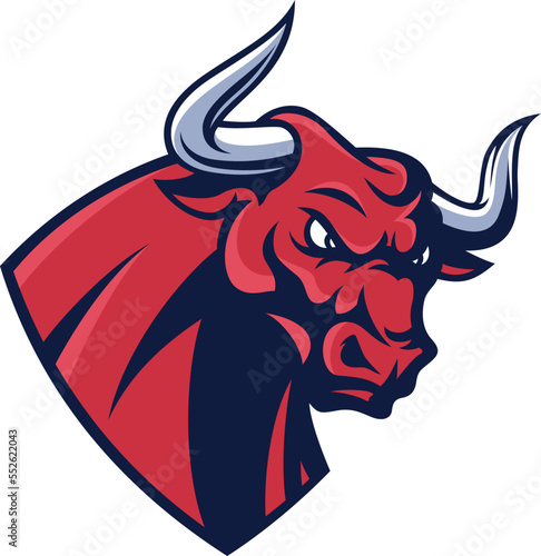 Head of Aggressive Red Fighting Bull