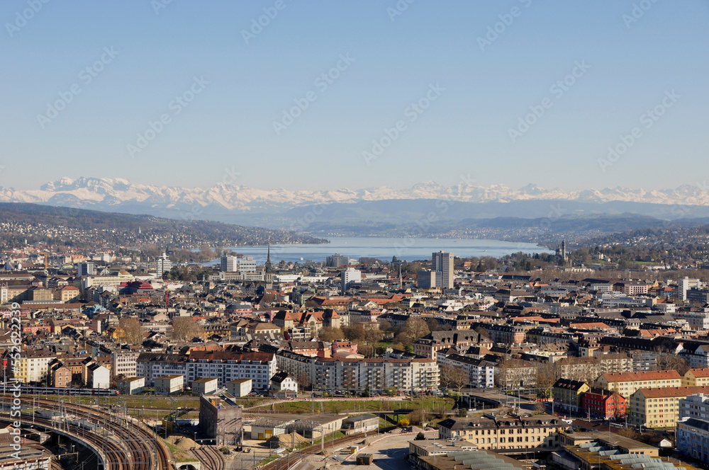 Panoramic view of Zürich-City from Switzerlands highest skyscraper | Panorama der Stadt Zürich vom Swiss Prime Tower, dem höchsten Wolkenkratzer der Schweiz.