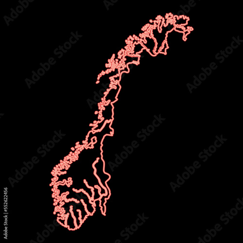 Neon map of Norway red color vector illustration image flat style