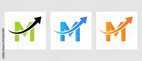 Letter M Financial Logo. Marketing And Finance Business Logotype With Growth Arrow Symbol