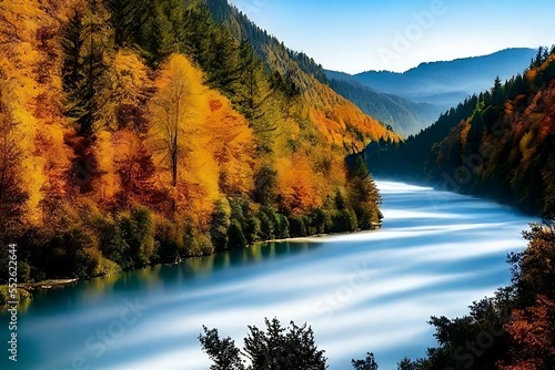 Autumn landscape with lake, HD lanscape wallpaper, blue water, green forest