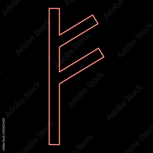 Neon fehu rune F symbol feoff own wealth red color vector illustration image flat style photo