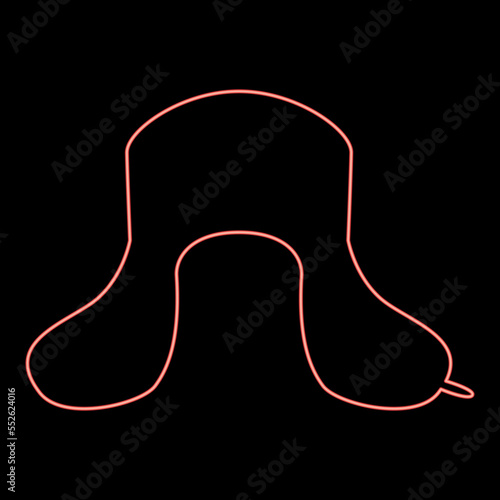 Neon earflapped fur hat Ushanka russion hatwear red color vector illustration image flat style