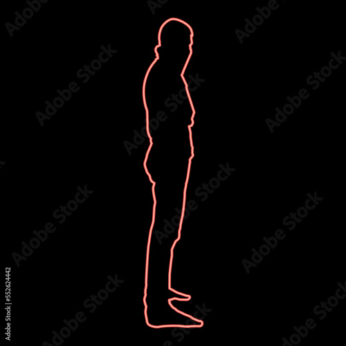 Neon man with bandana on his face that hides his identity Concept of rebellion Concept protest red color vector illustration image flat style