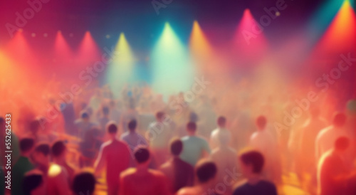 Blurred background revelry shindig. A night party with people are having fun in colorful spotlight at a nightclub 