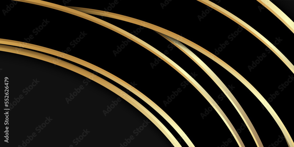 Fototapeta premium Dark corporate stripes abstract background contained gold decorative lines.