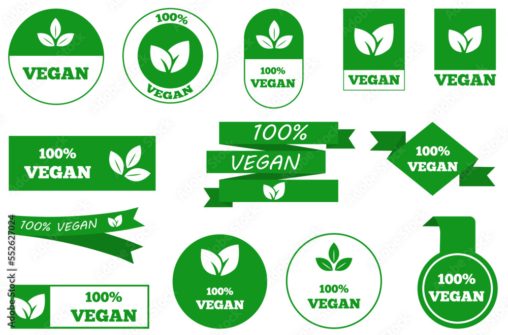 Vector label icons for food logo design. The concept of vegetarian food, healthy eating. They can be used as stamps, seals, badges, for packaging, etc.