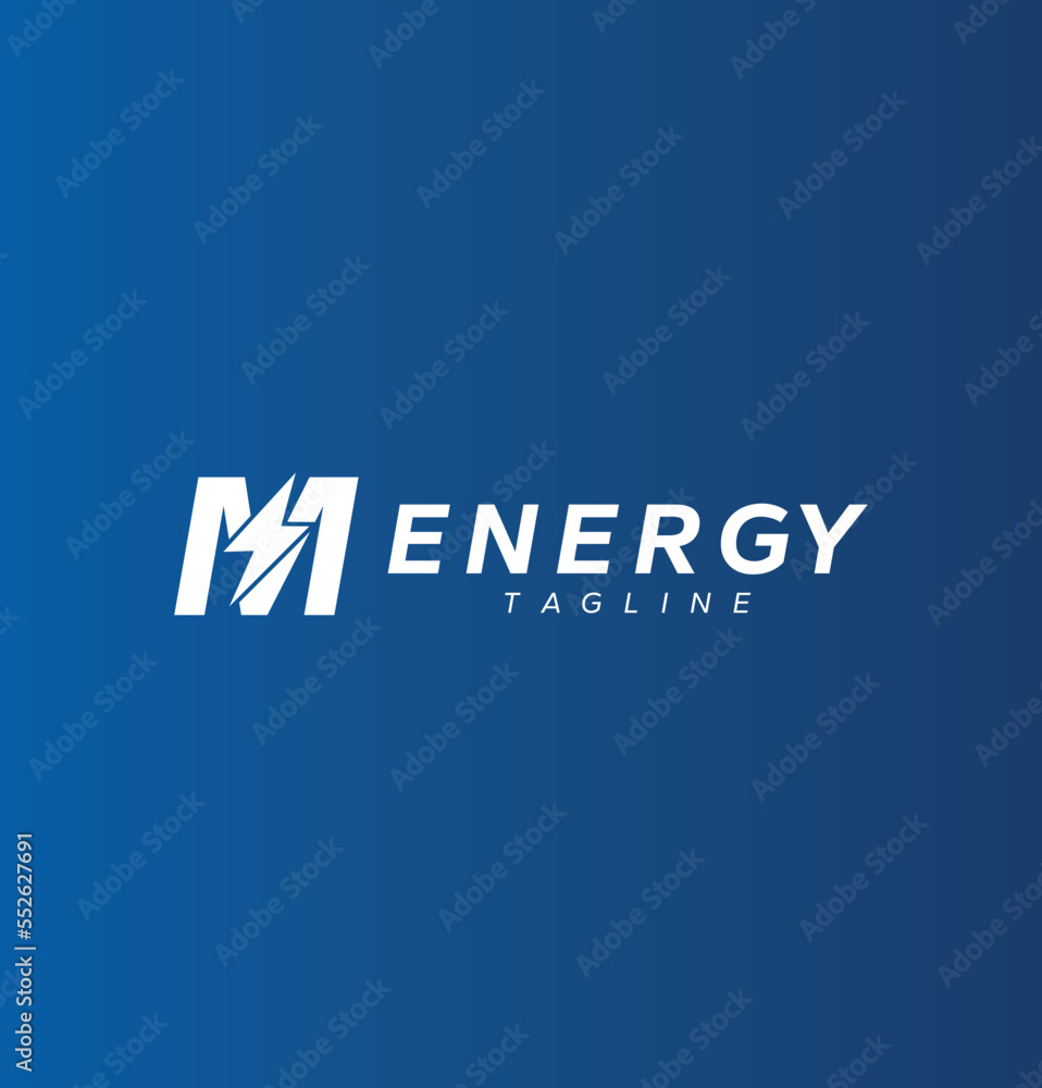 Initial letter M power energy logo design with thunderbolt vector icon Initial letter M power energy logo design with thunderbolt vector icon