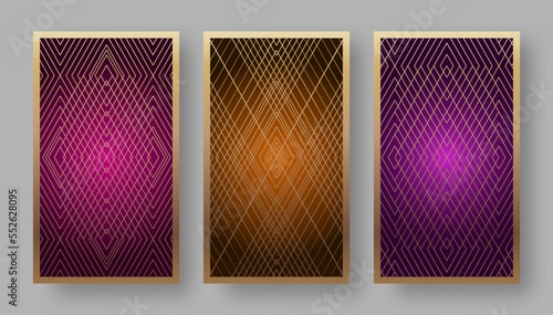 Playing cards back set with geometric pattern. Vector illustration