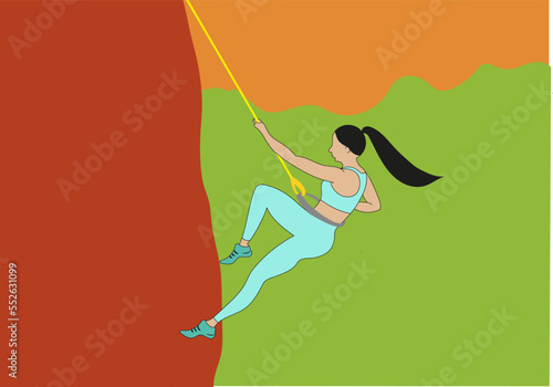 Adventurous woman doing mountain climbing. Female empowerment on sports concept
