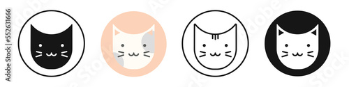 Whiskers Cat vector set. Pet muzzle, cat head icon, kitten logo