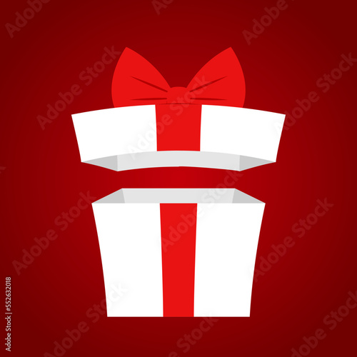 Opened gift box, surprise concept. Opened gift on red background.