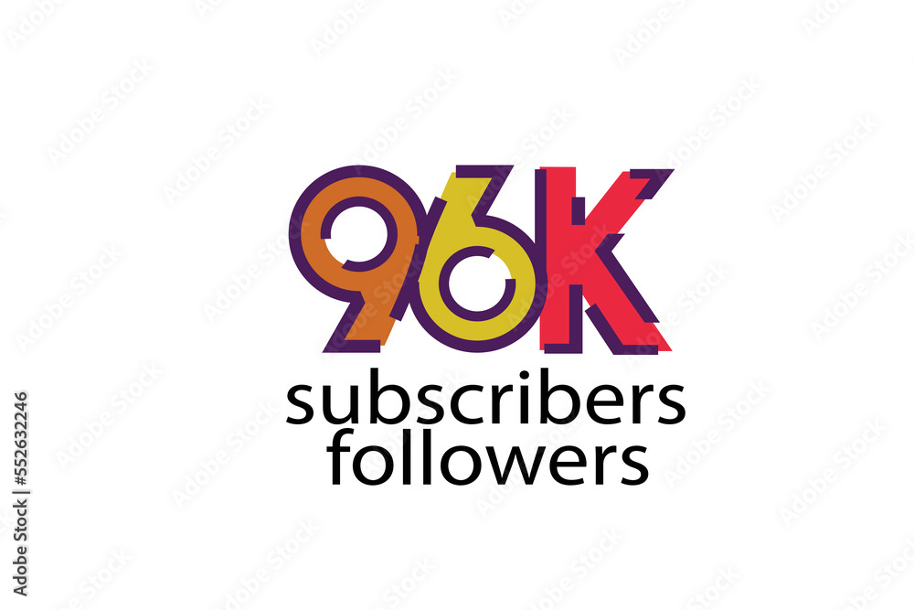 96K, 96.000 subscribers or followers blocks style with 3 colors on white background for social media and internet-vector
