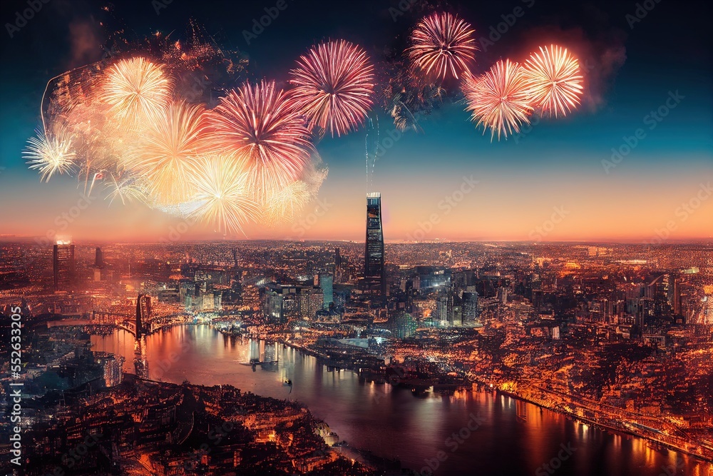 illustration of a firework over a city