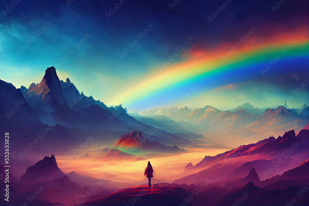 A fantasy alien landscape with rocky peaks and vibrant colorful galaxy sky A fantasy alien landscape with rocky peaks and vibrant colorful galaxy sky