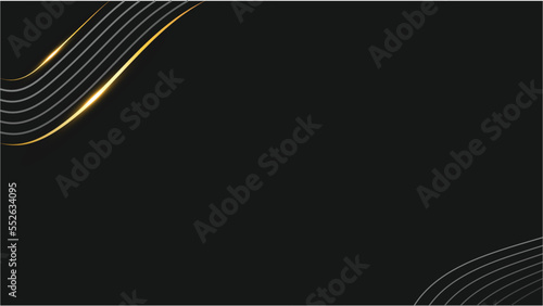 Black and gold elements background. Modern abstract background with light golden line 