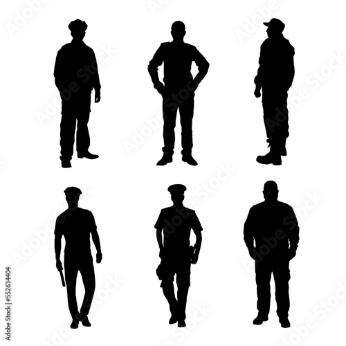 Set of silhouettes of a security man