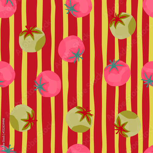 Seamless pattern with tomato. Organic vegetable wallpaper.