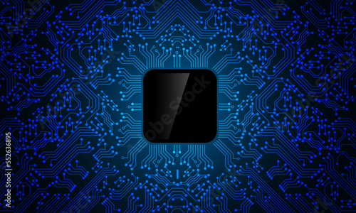 Blue circuit line black microprocessor technology pattern background vector