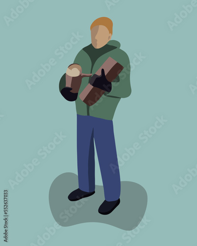Vector isolated illustration of a man holding firewood.