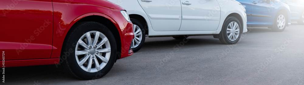 Cars in a row. Used car sales	