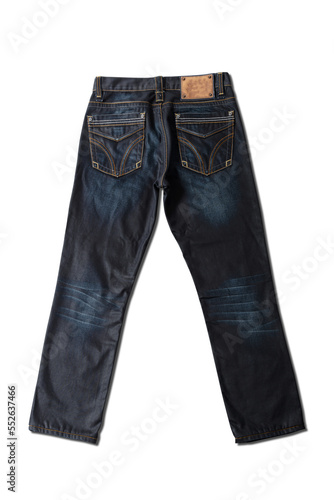 Blue jeans on a white background.