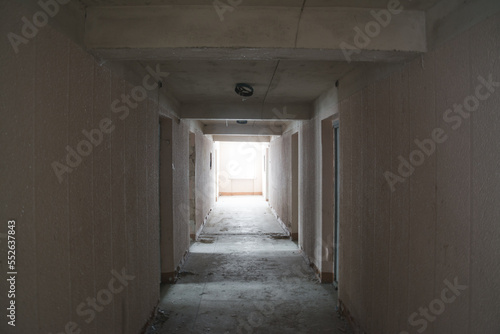 A long corridor in an abandoned