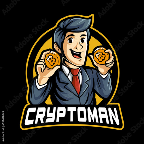 cryptocurrency man mascot character for mining and game logo design template