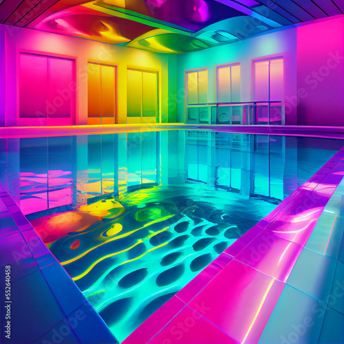 Rainbow coloured swimming pool