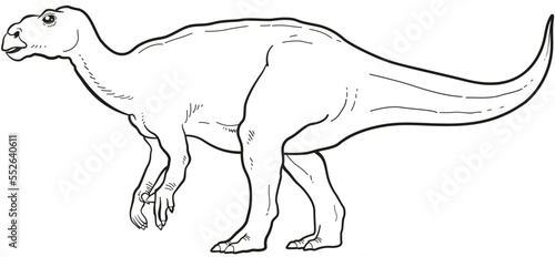 Dinosaure Iguanodon coloriage noir et blanc vecteur