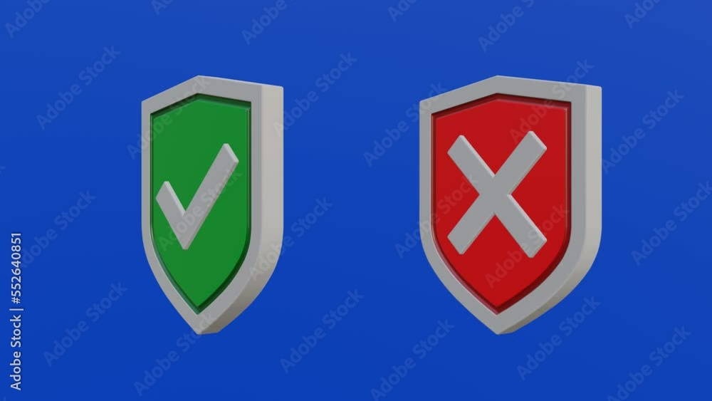 3D animation of Shield with accept and decline icon on blue screen, Shield isolated on blue background, Seamless loop, 4K Chroma key animation 3D animation of Shield with accept and decline icon on blue screen, Shield isolated on blue background, Seamless loop, 4K Chroma key animation