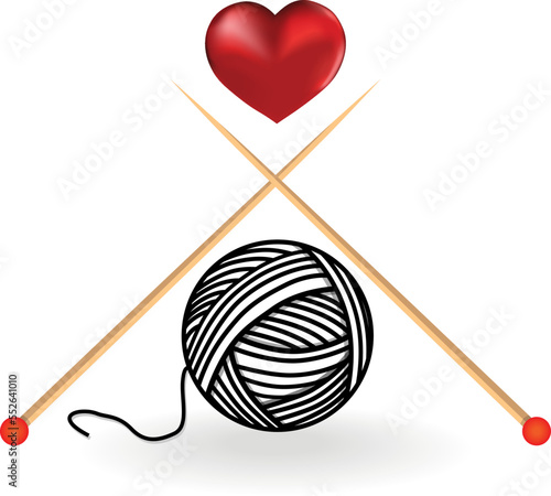 Knit / crochet emblem design. Line wool handmade shop logo. Yarn hand made logo for handmade masters. Simple black and white sign for watermarks on product photographs.