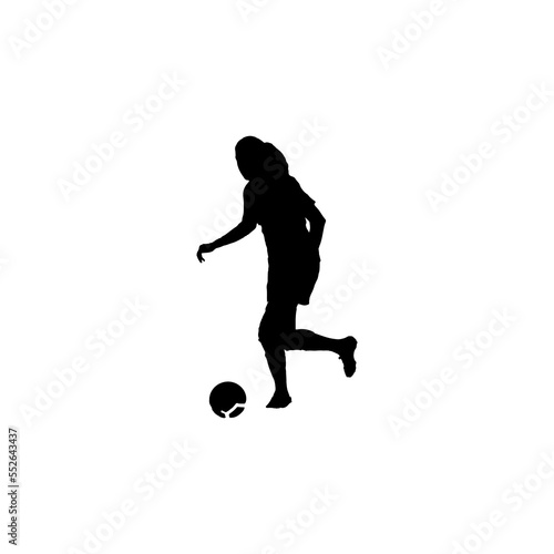 Woman football player icon. Simple style world woman football cup poster background symbol. Woman football player brand logo design element. Woman football player t-shirt printing. vector for sticker.