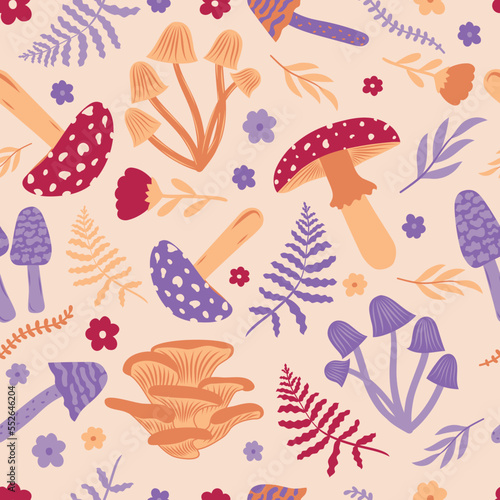 Mushrooms Seamless Pattern Vector Illustration