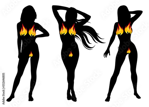 Three Bikini girl silhouette on white background